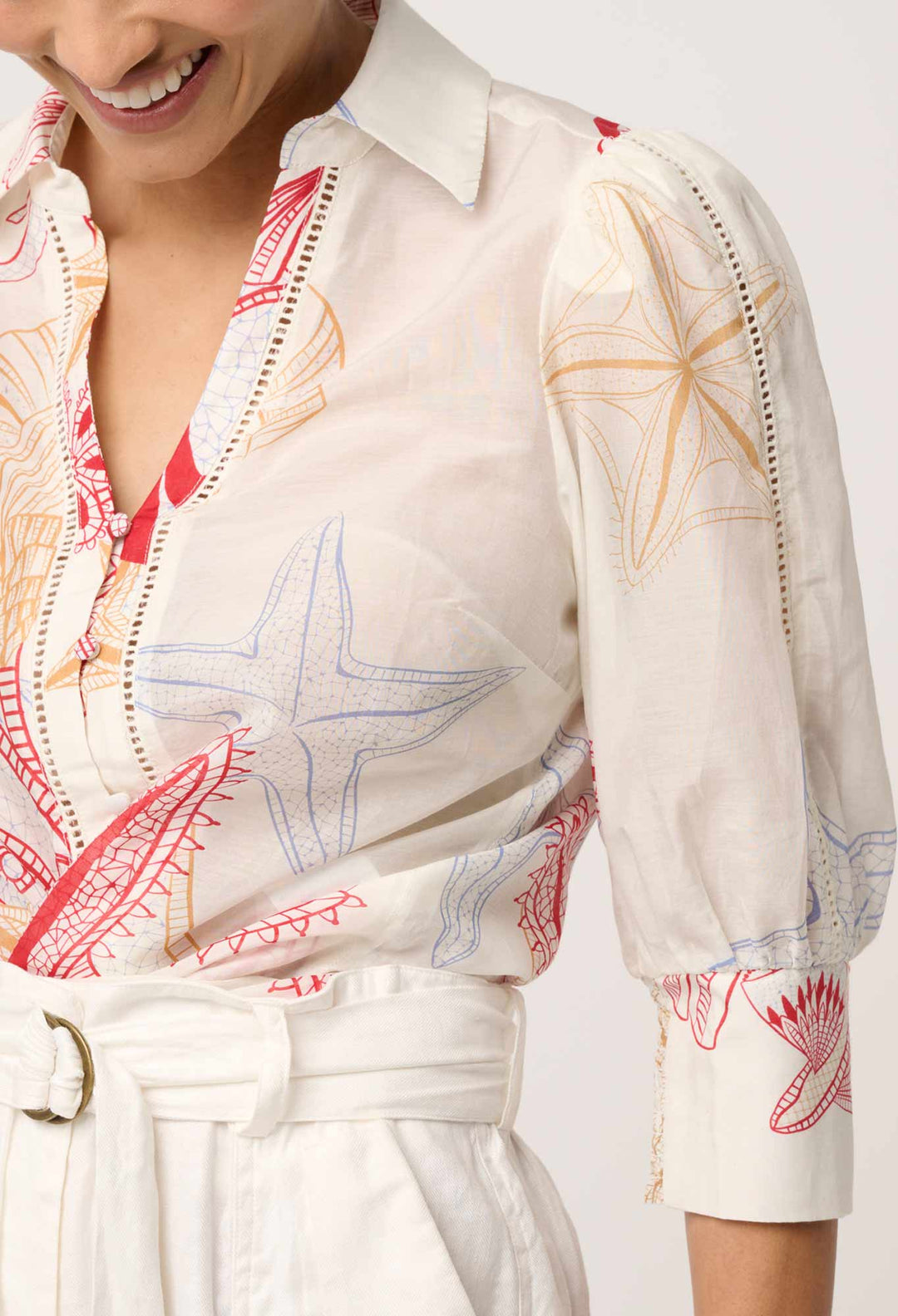 Gwen Cotton Silk Lace Trim Shirt in Maritime Jewel