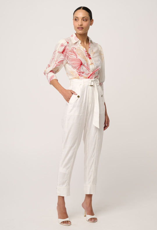 Gwen Cotton Silk Lace Trim Shirt in Maritime Jewel