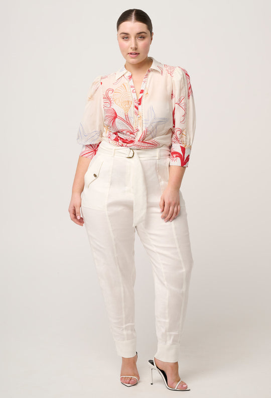 Gwen Cotton Silk Lace Trim Shirt in Maritime Jewel