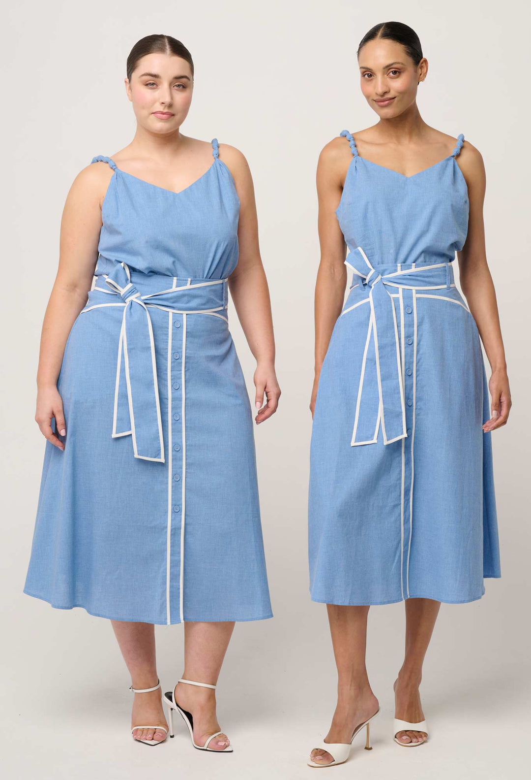 Lumiere Cotton Chambray Beaded Strap Cami in Blue Chambray
