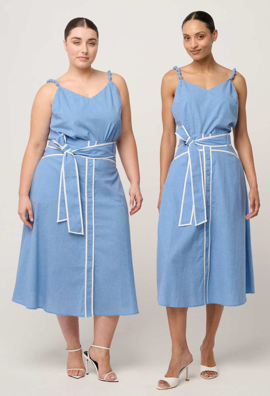 Lumiere Cotton Chambray Beaded Strap Cami in Blue Chambray