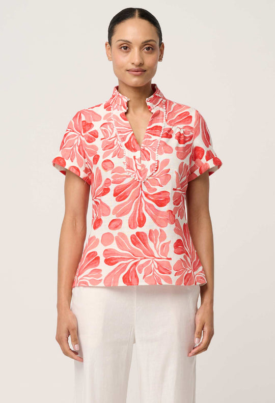 Giselle Viscose Linen Trim Detail Top in Soleil Pavilion