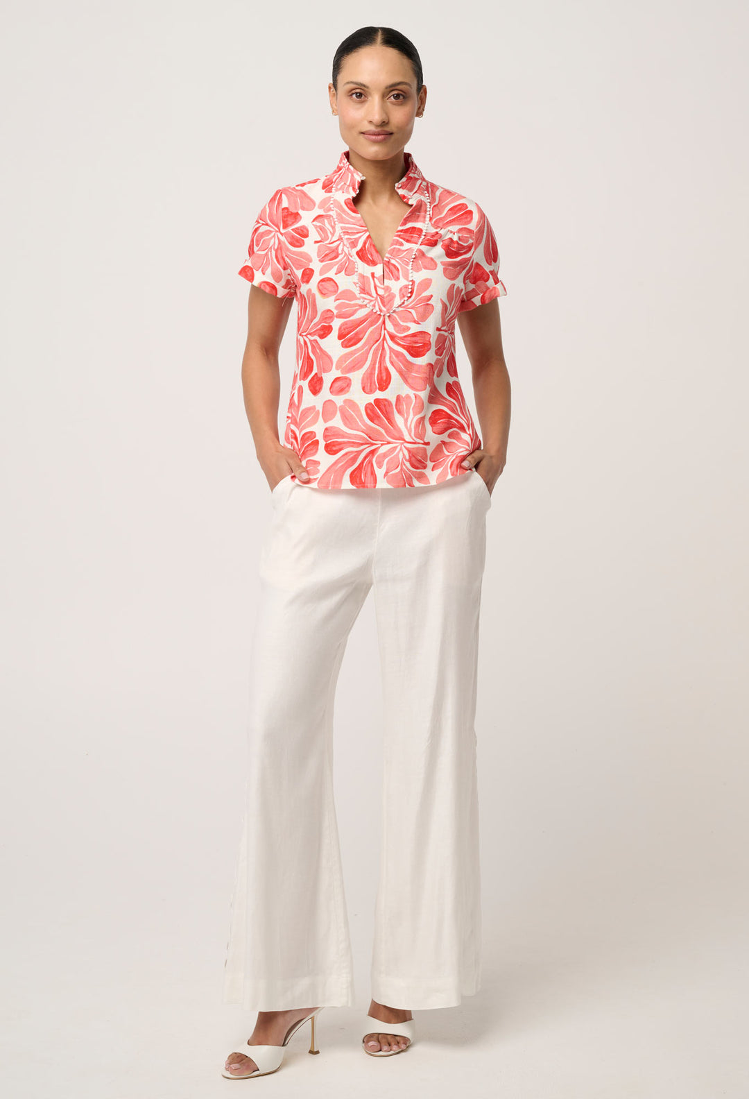 Giselle Viscose Linen Trim Detail Top in Soleil Pavilion