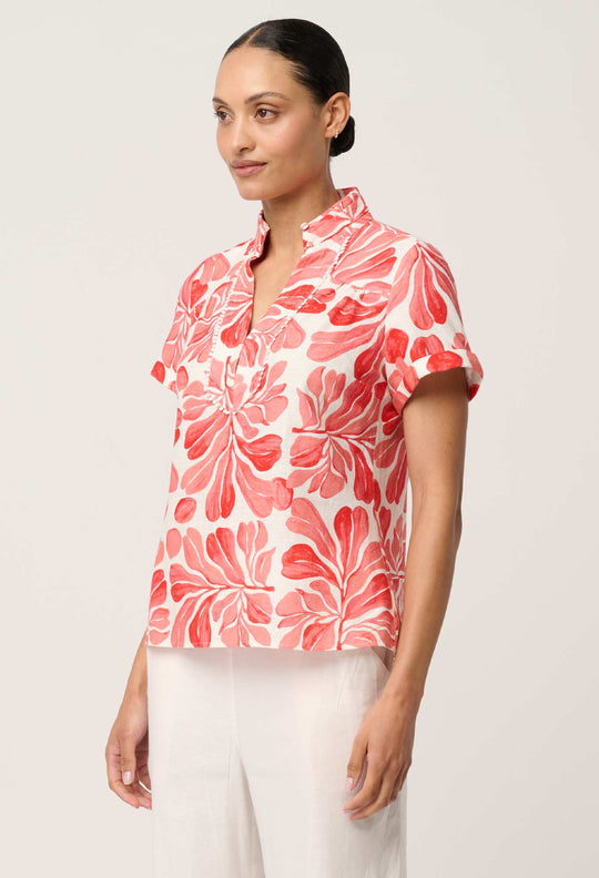 Giselle Viscose Linen Trim Detail Top in Soleil Pavilion