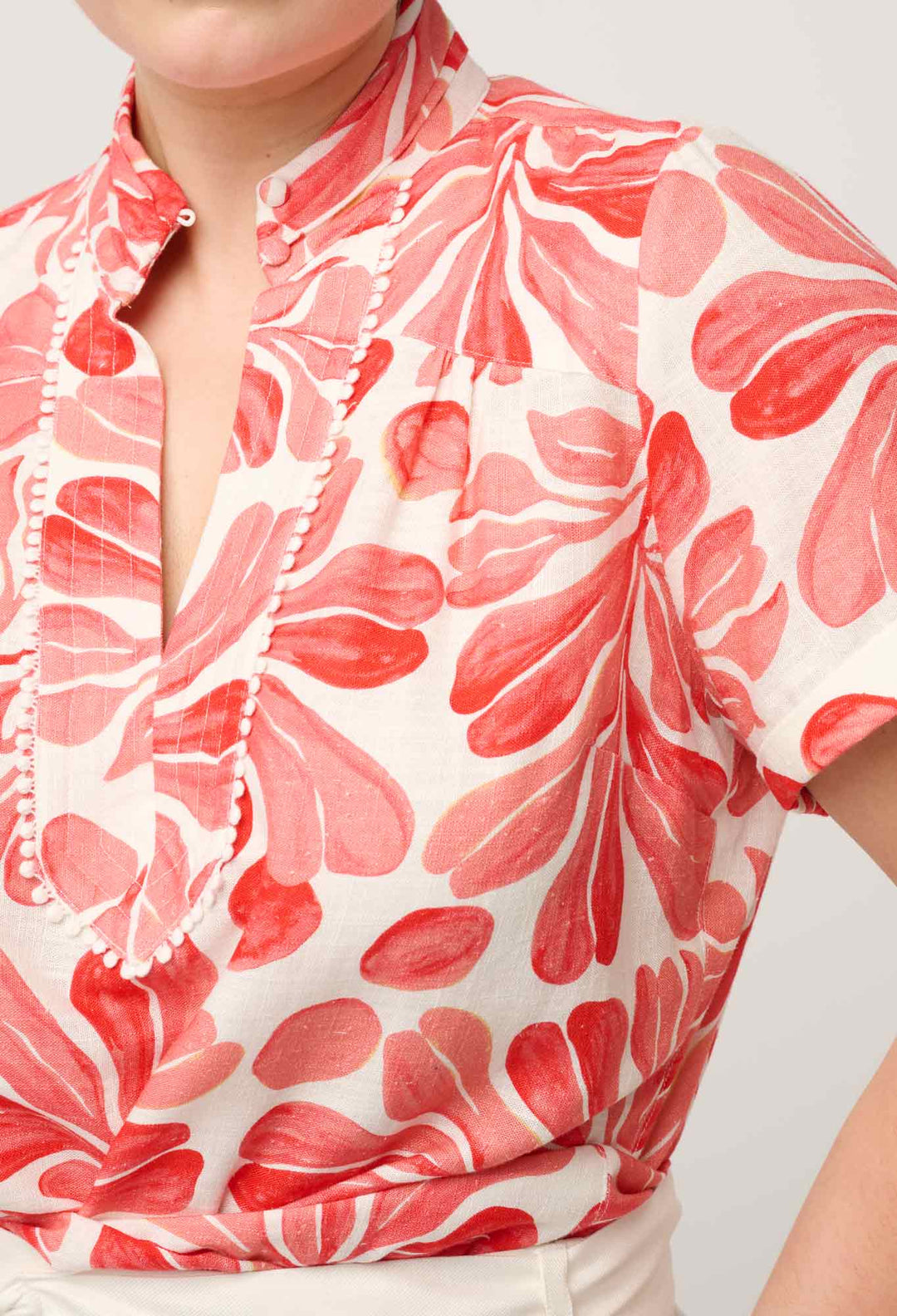Giselle Viscose Linen Trim Detail Top in Soleil Pavilion
