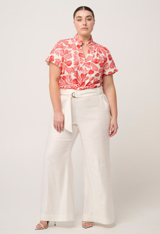 Giselle Viscose Linen Trim Detail Top in Soleil Pavilion