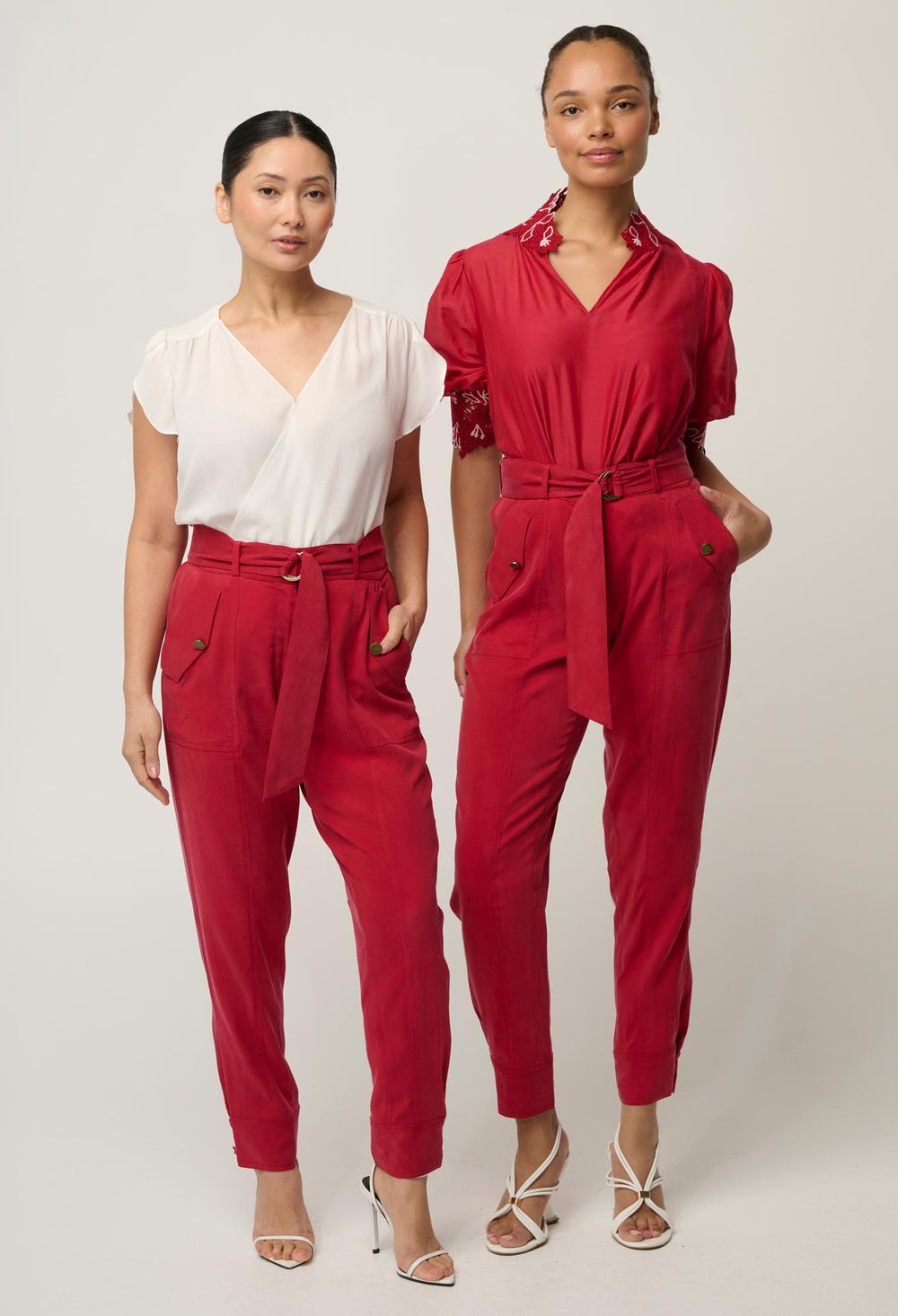 UNDER 5'4 Trinidad Stretch Cipro Viscose Button Cuff Pant in Dahlia Red