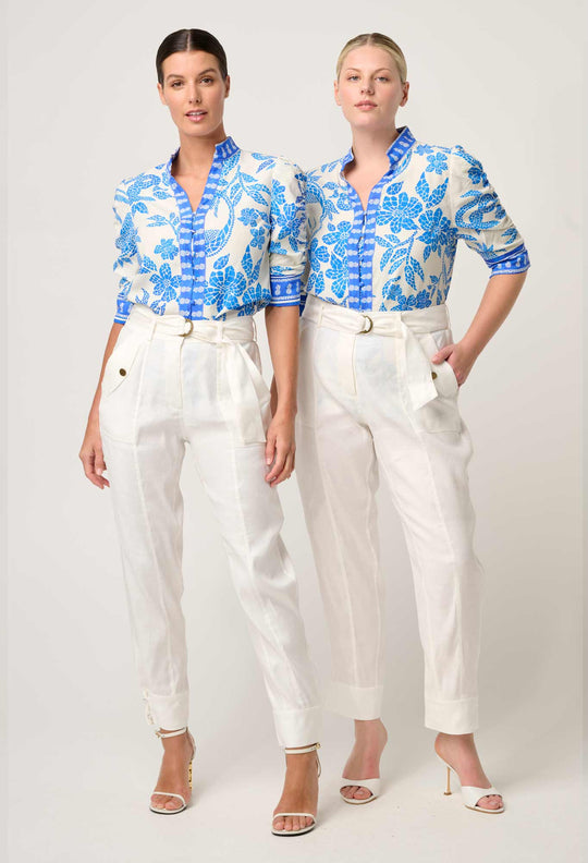 OnceWas Trinidad Linen Viscose Button Cuff Pant in Ivory