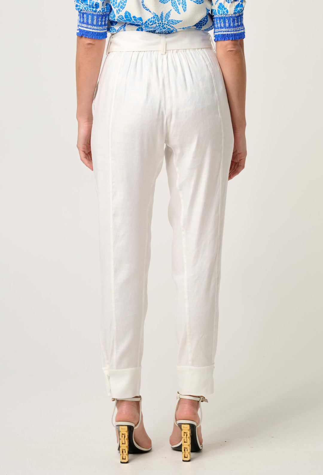 OnceWas Trinidad Linen Viscose Button Cuff Pant in Ivory