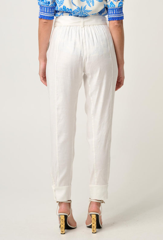 OnceWas Trinidad Linen Viscose Button Cuff Pant in Ivory