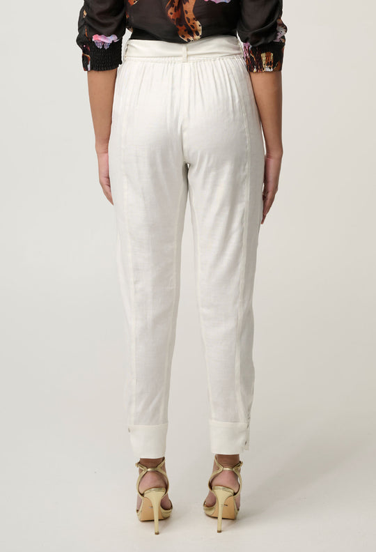 Trinidad Linen Viscose Button Cuff Pant in Ivory