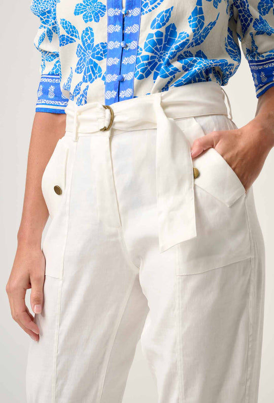 OnceWas Trinidad Linen Viscose Button Cuff Pant in Ivory