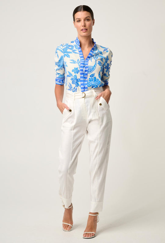 OnceWas Trinidad Linen Viscose Button Cuff Pant in Ivory
