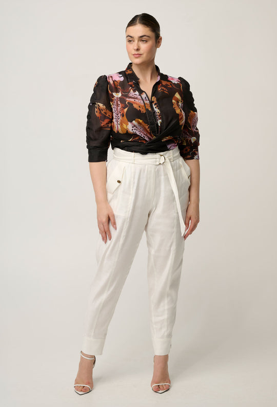 Trinidad Linen Viscose Button Cuff Pant in Ivory