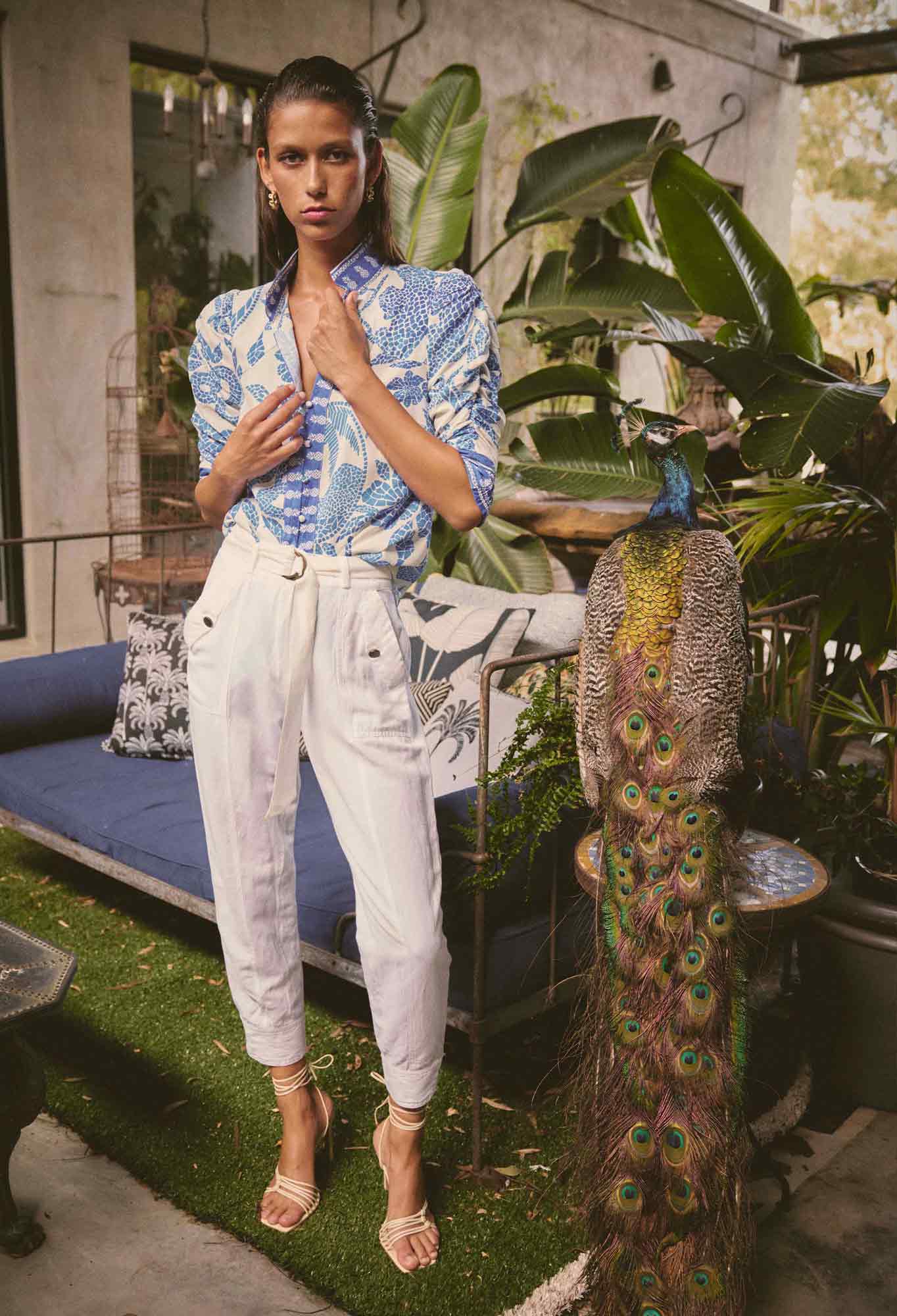 OnceWas Trinidad Linen Viscose Button Cuff Pant in Ivory