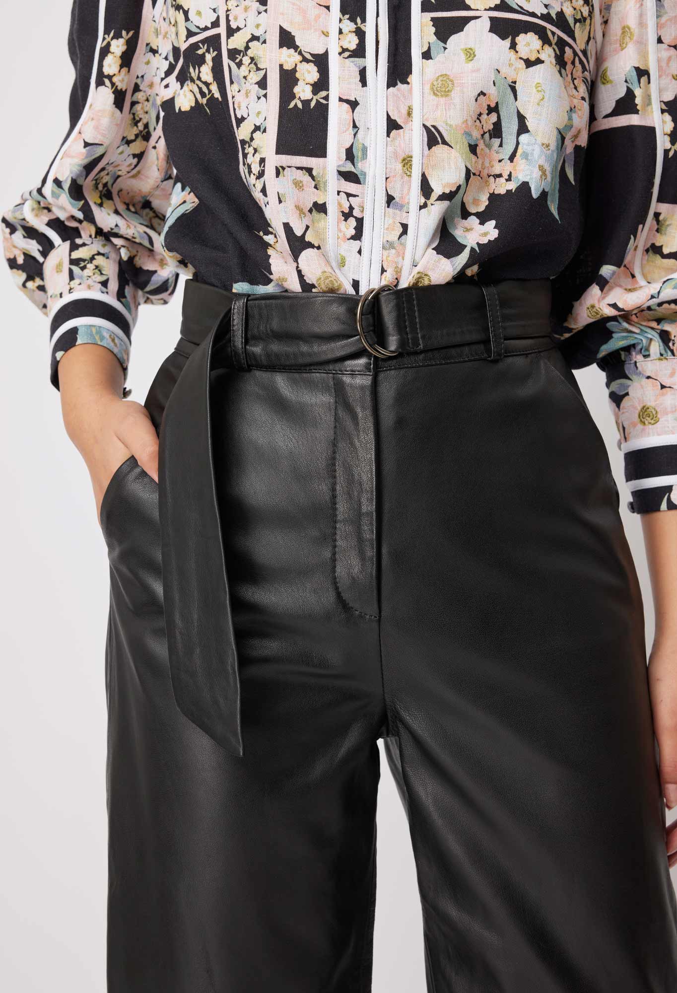 OnceWas Halston Leather Pant in Black