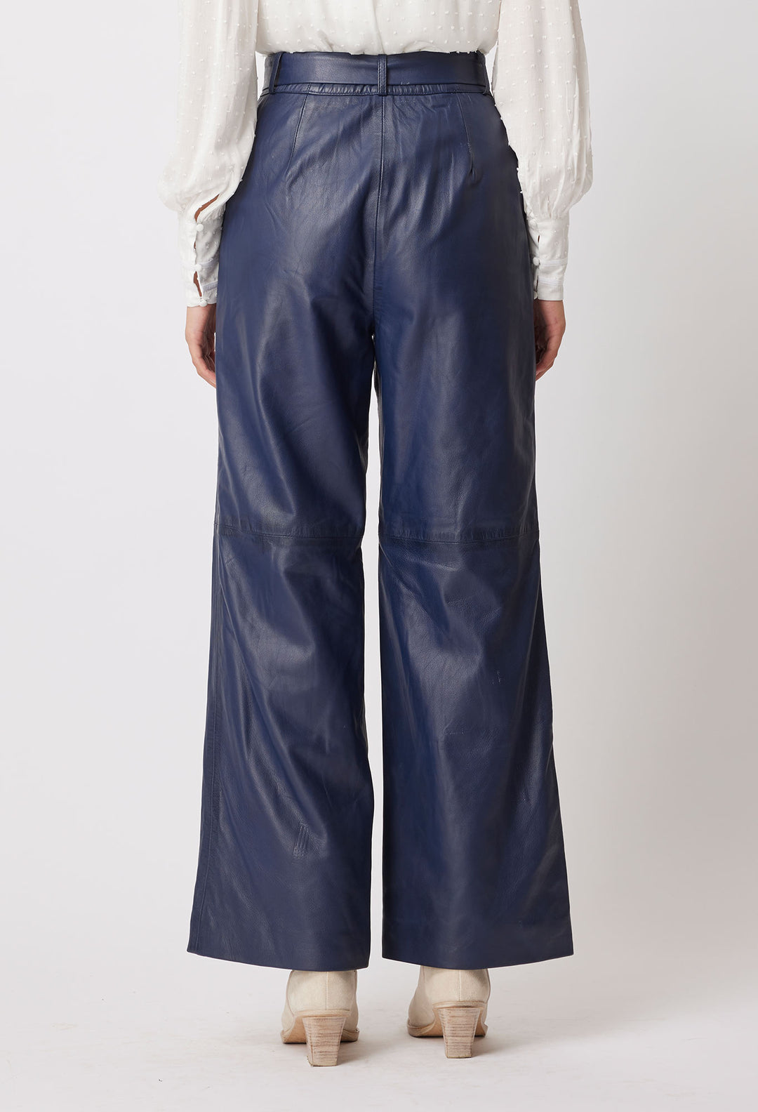 OnceWas Halston Leather Pant in Navy