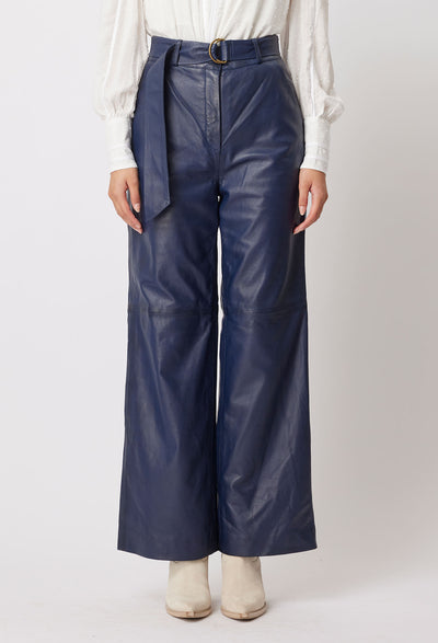 OnceWas Halston Leather Pant in Navy