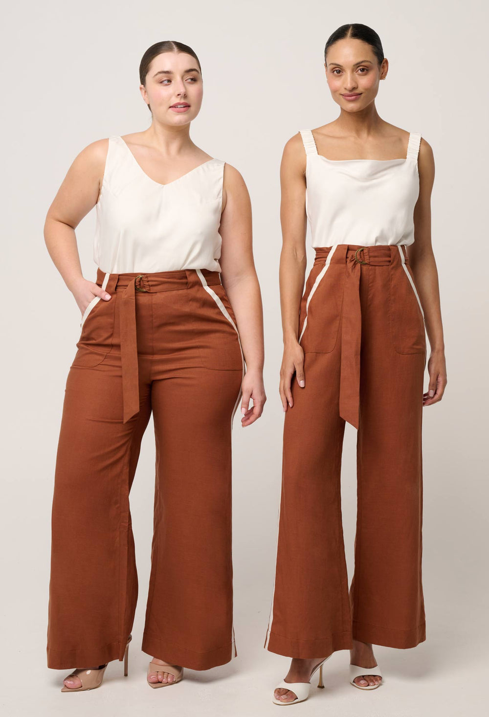 Grace Tencel Linen Contrast Bind Pant in Caramel