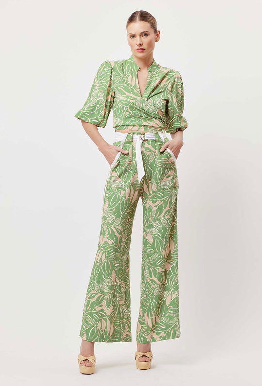 OnceWas Grace Linen Viscose Pant in Jungle Tropico