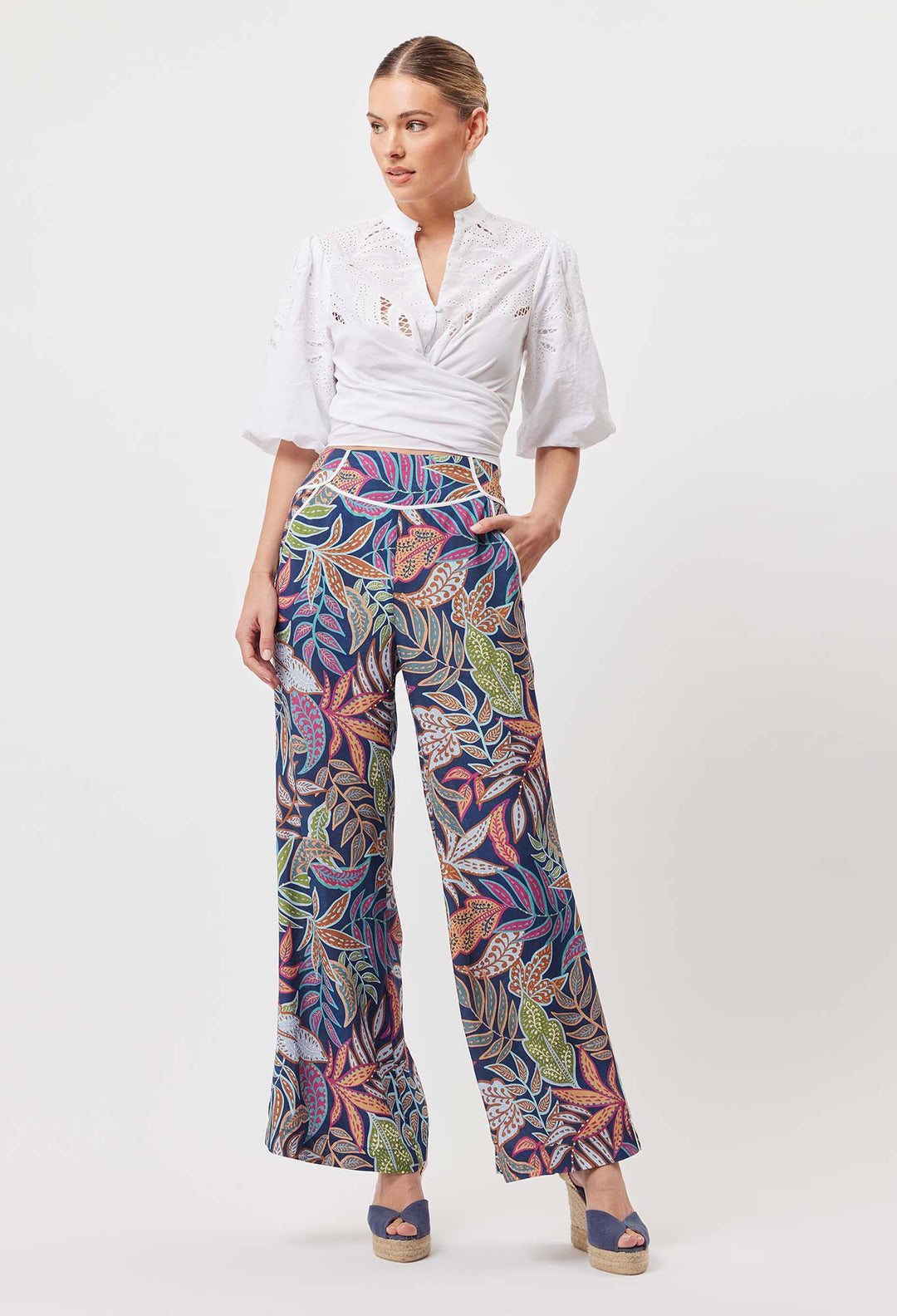 OnceWas Harmony Viscose Wide Leg Pant in Fiesta Tropico