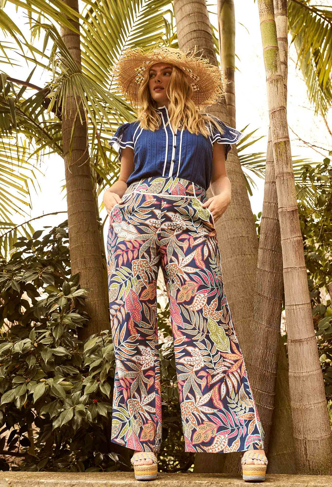 OnceWas Harmony Viscose Wide Leg Pant in Fiesta Tropico