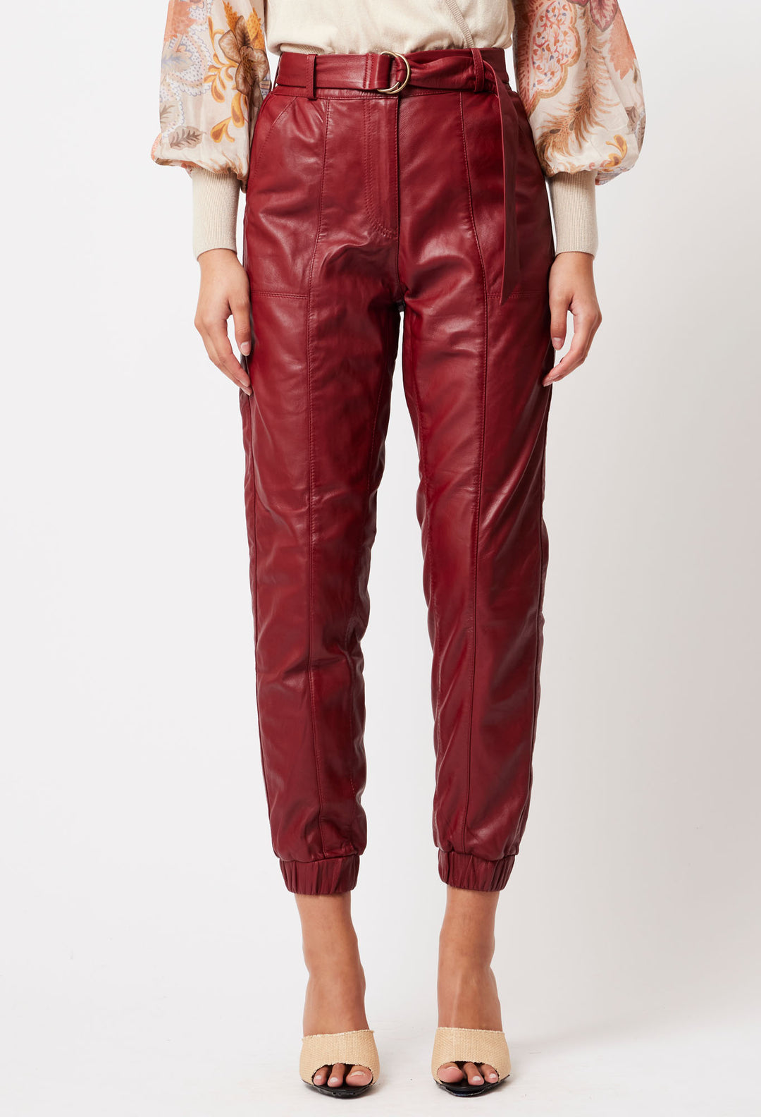 Tallitha Leather Jogger in Scarlet