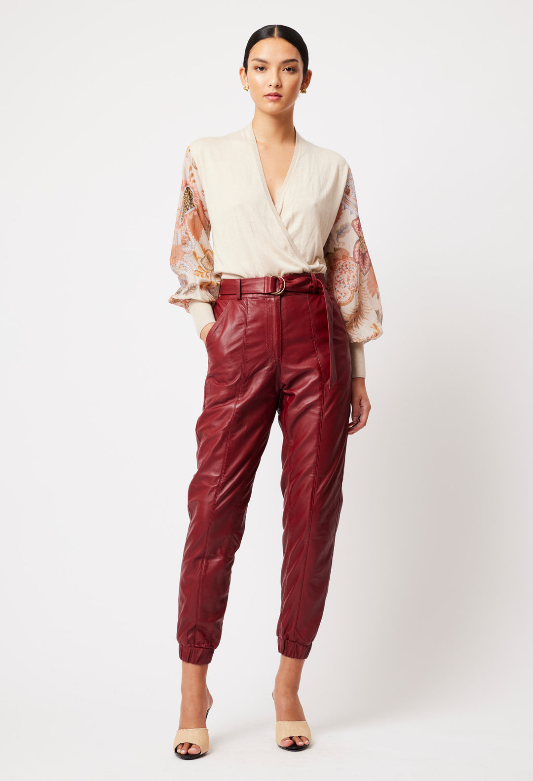 Tallitha Leather Jogger in Scarlet