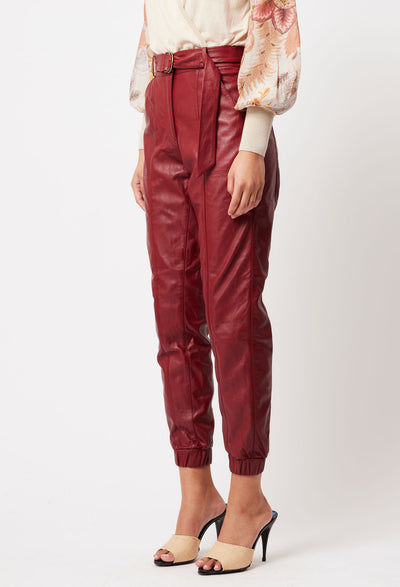 Tallitha Leather Jogger in Scarlet