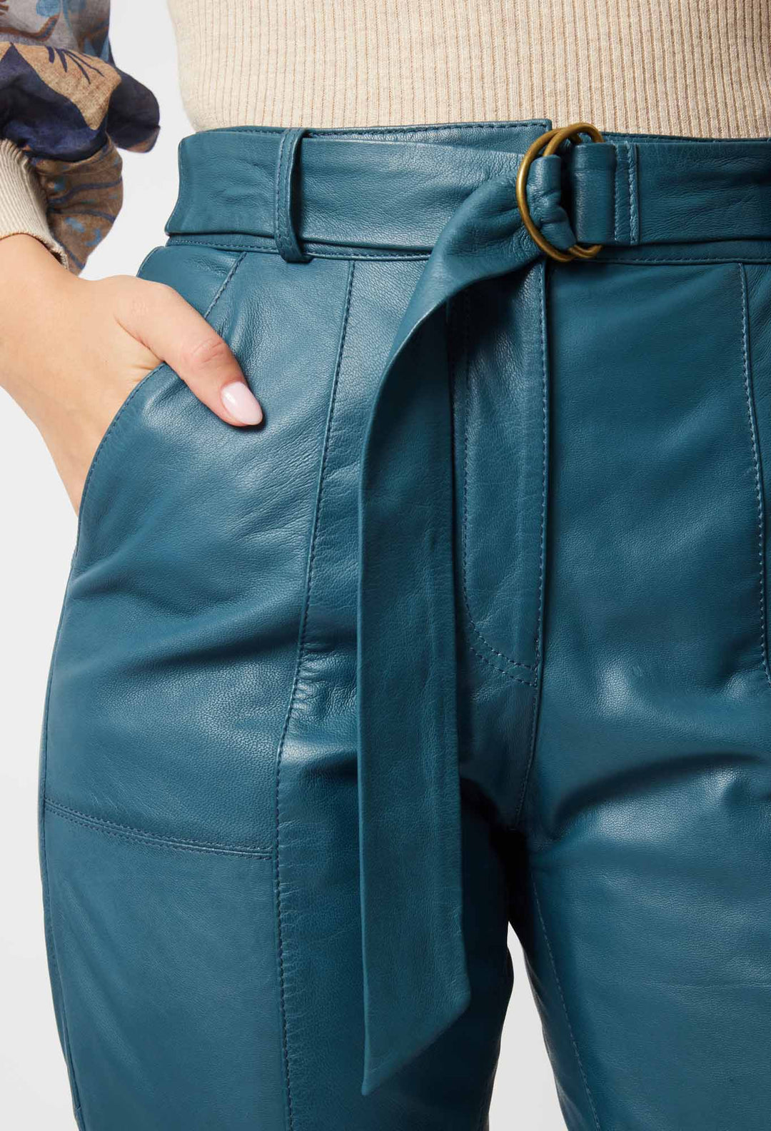 Tallitha Leather Pant in Steel Blue