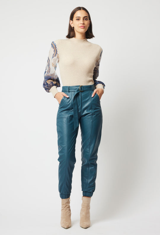 Tallitha Leather Pant in Steel Blue