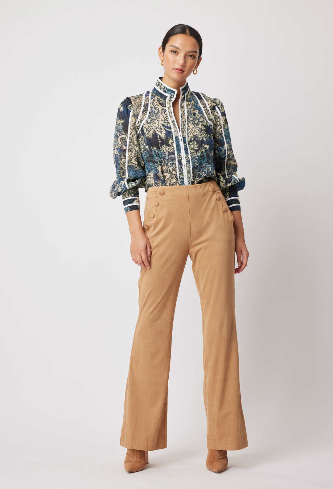 OnceWas Getty Faux Suede Pant in Husk