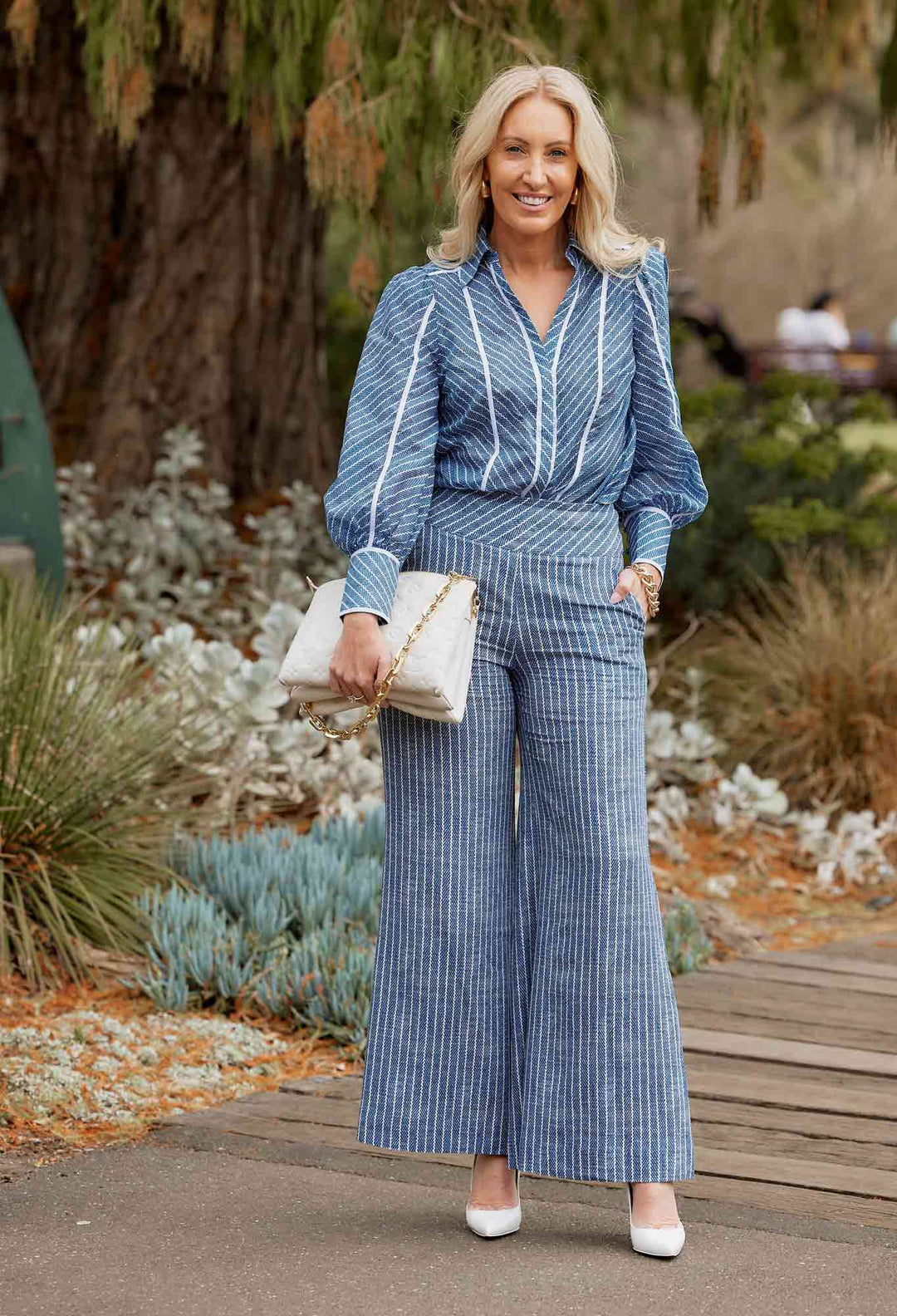 Panama Linen Viscose Pant in Del Mar Stripe