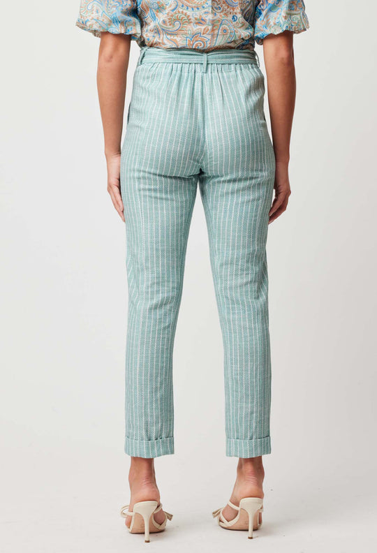 OnceWas Transit Linen Viscose Pant in Capri Stripe