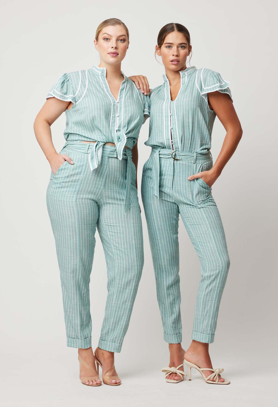 OnceWas Transit Linen Viscose Pant in Capri Stripe