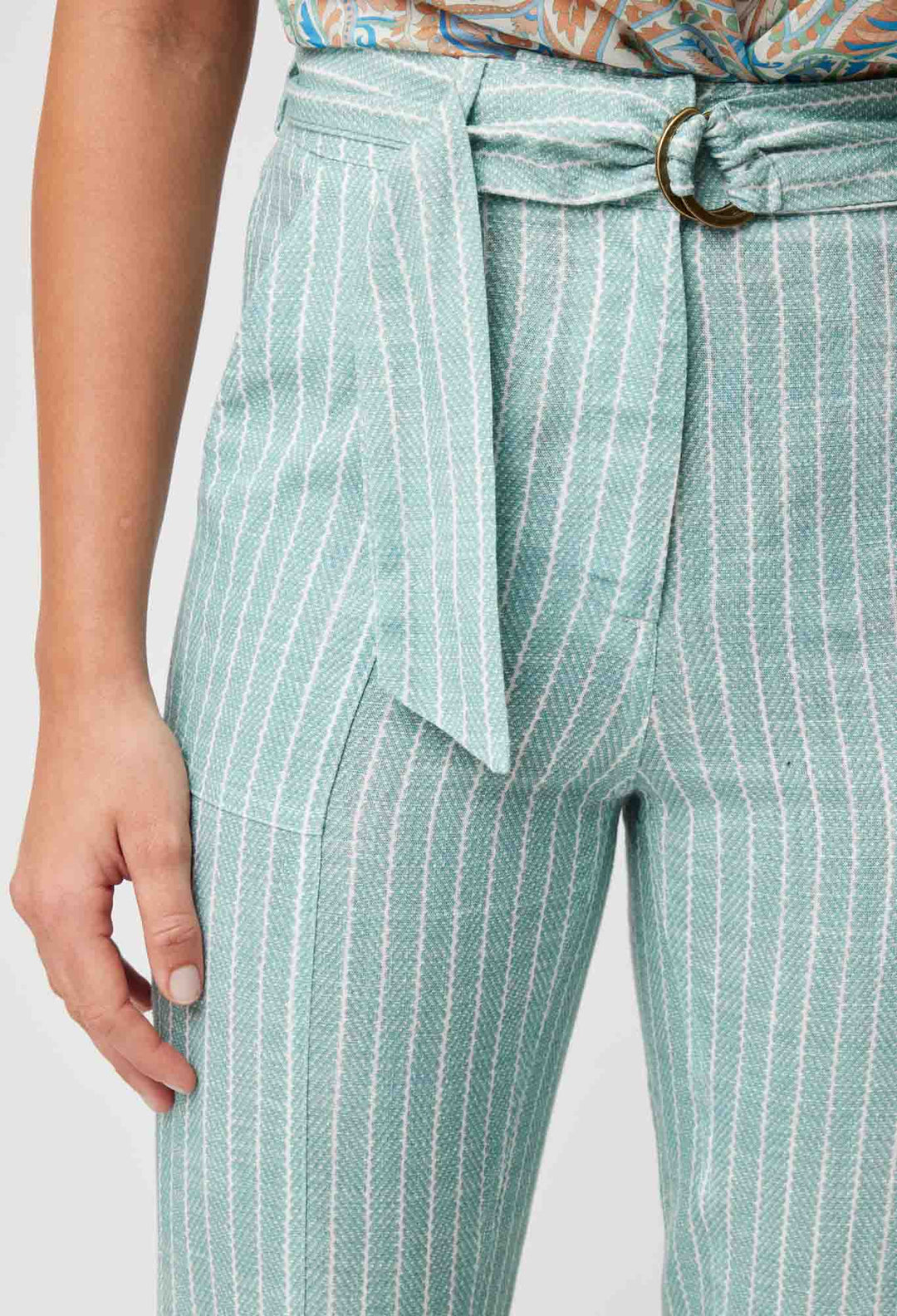 OnceWas Transit Linen Viscose Pant in Capri Stripe