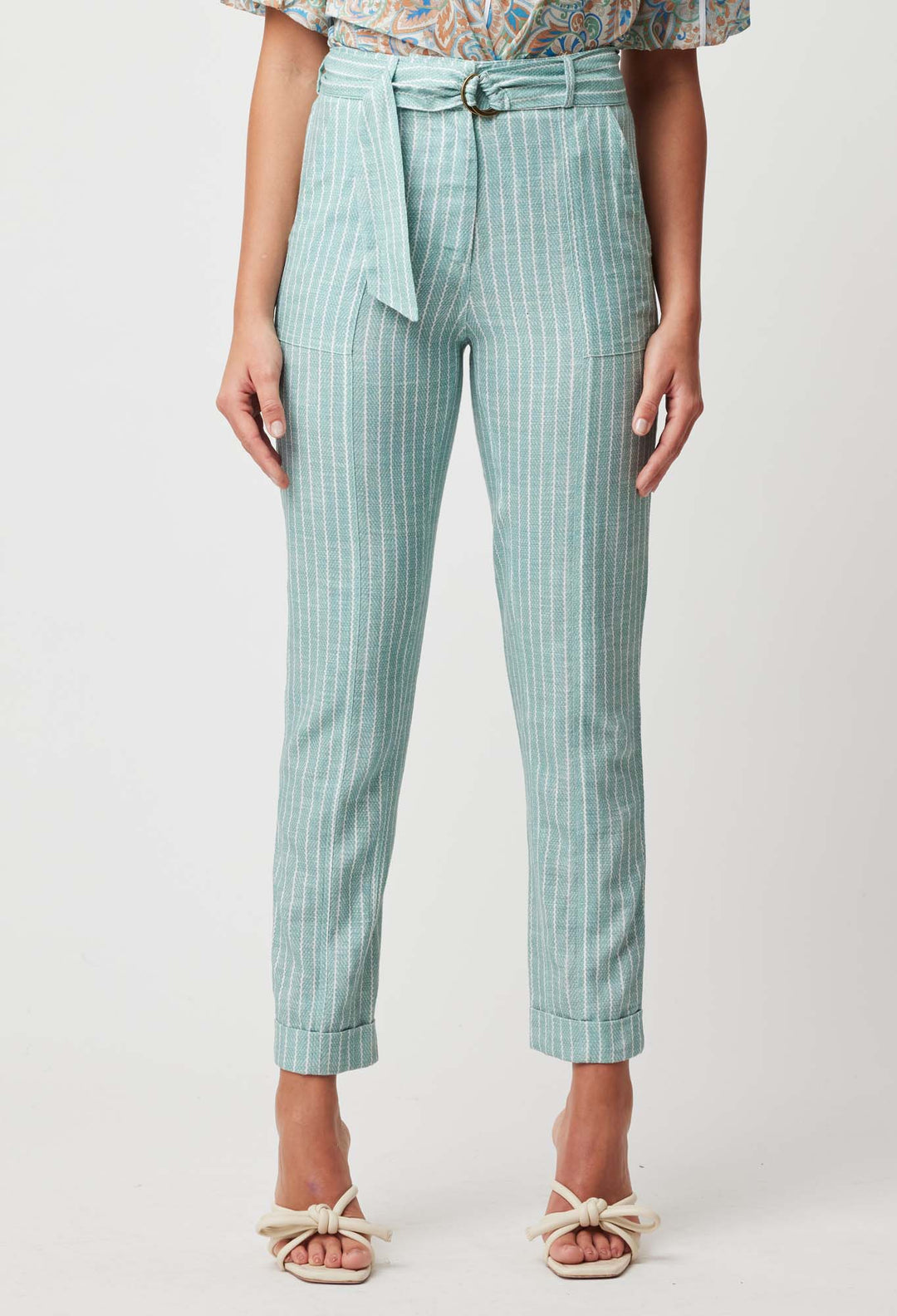 OnceWas Transit Linen Viscose Pant in Capri Stripe