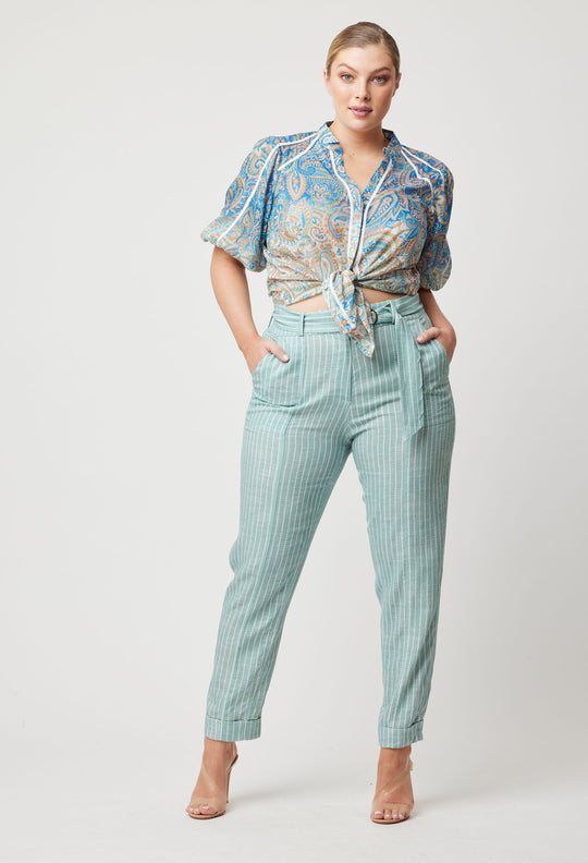 OnceWas Transit Linen Viscose Pant in Capri Stripe