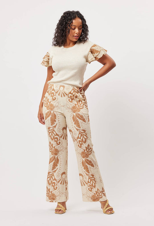 Flores Linen Viscose Flared Pant in Arena Del Sol