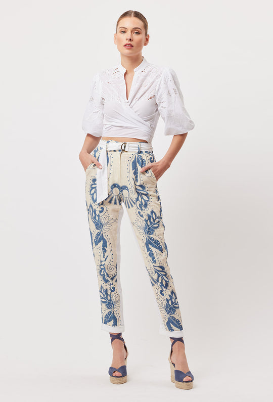 OnceWas Transit Linen Viscose Pant in Del Sol Azure