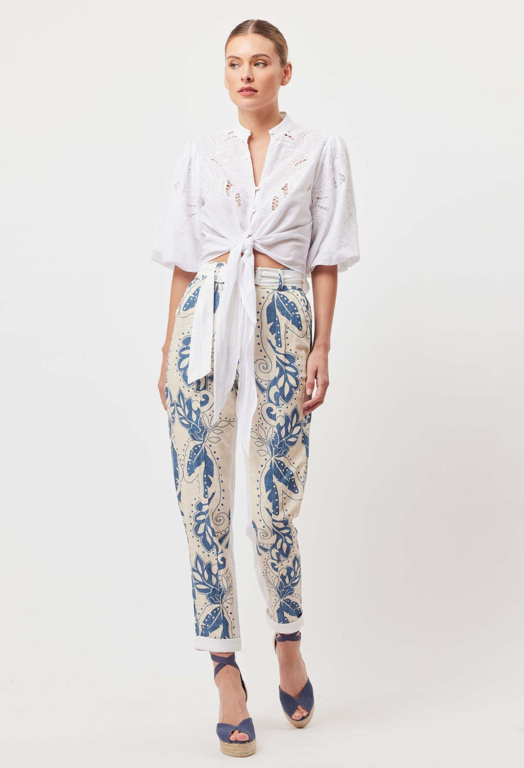 OnceWas Transit Linen Viscose Pant in Del Sol Azure