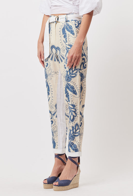 OnceWas Transit Linen Viscose Pant in Del Sol Azure