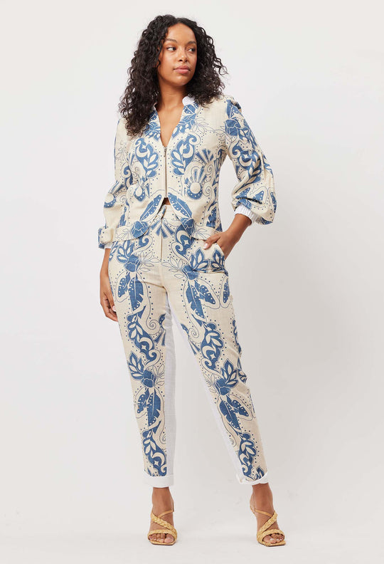 OnceWas Transit Linen Viscose Pant in Del Sol Azure