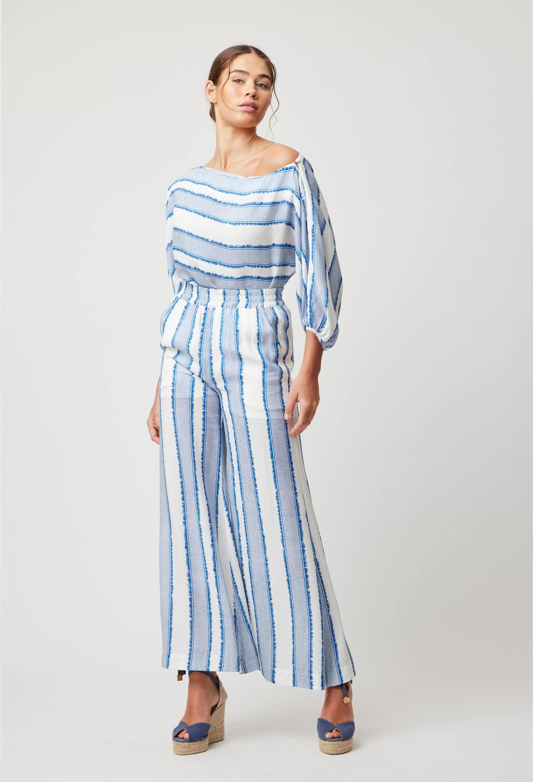 OnceWas Positano Viscose Pant in Sorrento Stripe