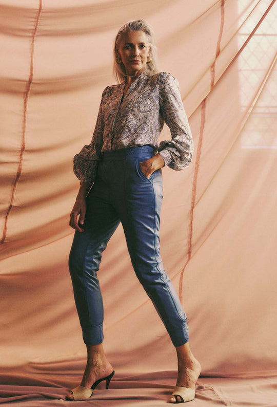 OnceWas Stella Leather Jogger in Zenith