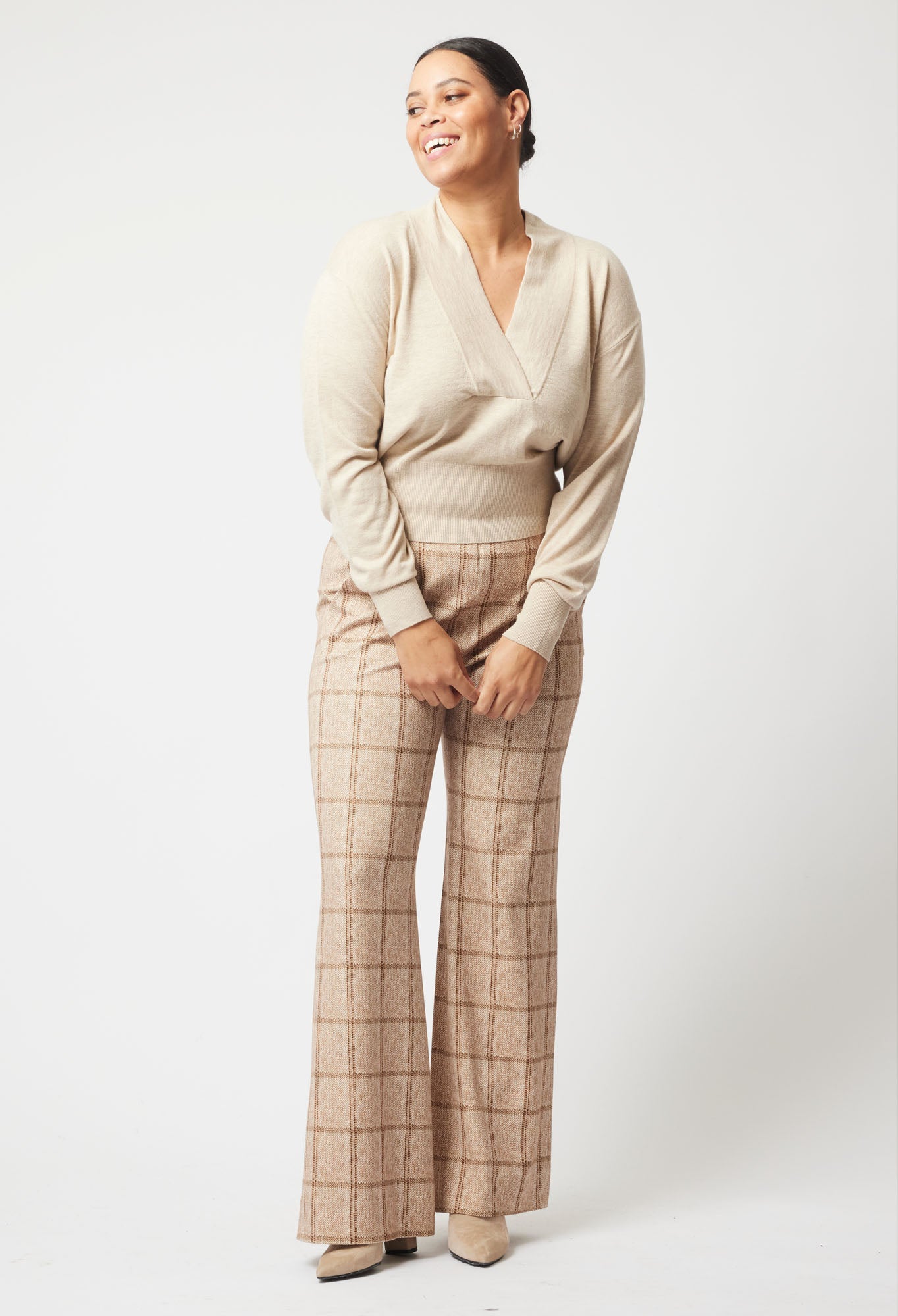 Getty Ponte Pant in Oatmeal Check
