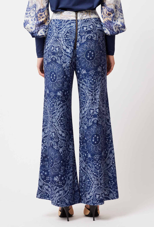 OnceWas Venus Viscose Linen Pant in Zodiac Print