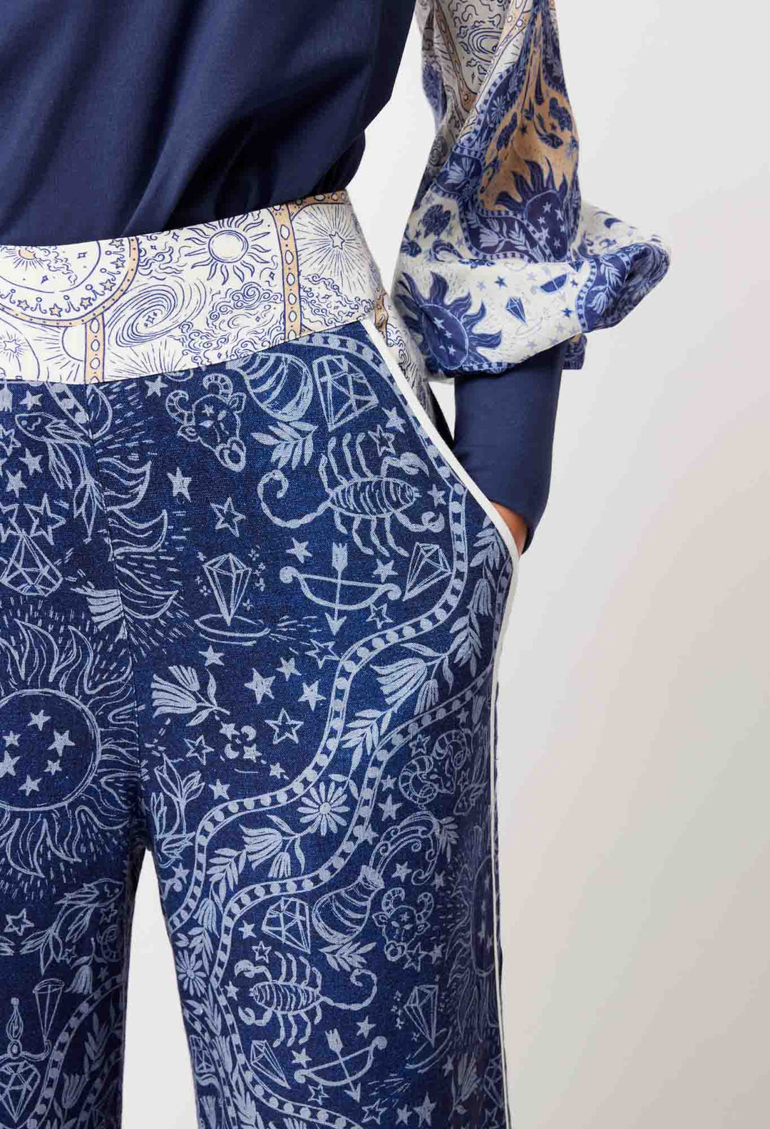 OnceWas Venus Viscose Linen Pant in Zodiac Print