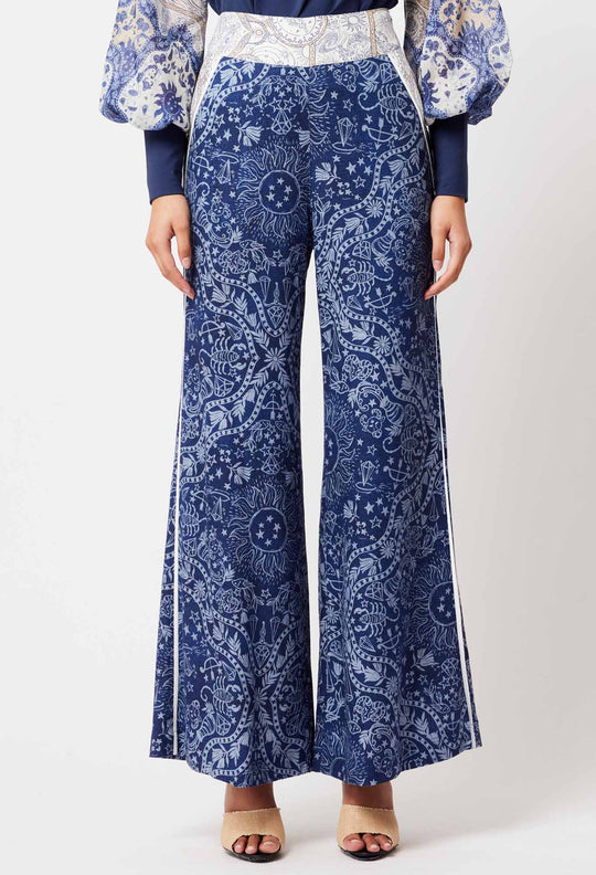 OnceWas Venus Viscose Linen Pant in Zodiac Print