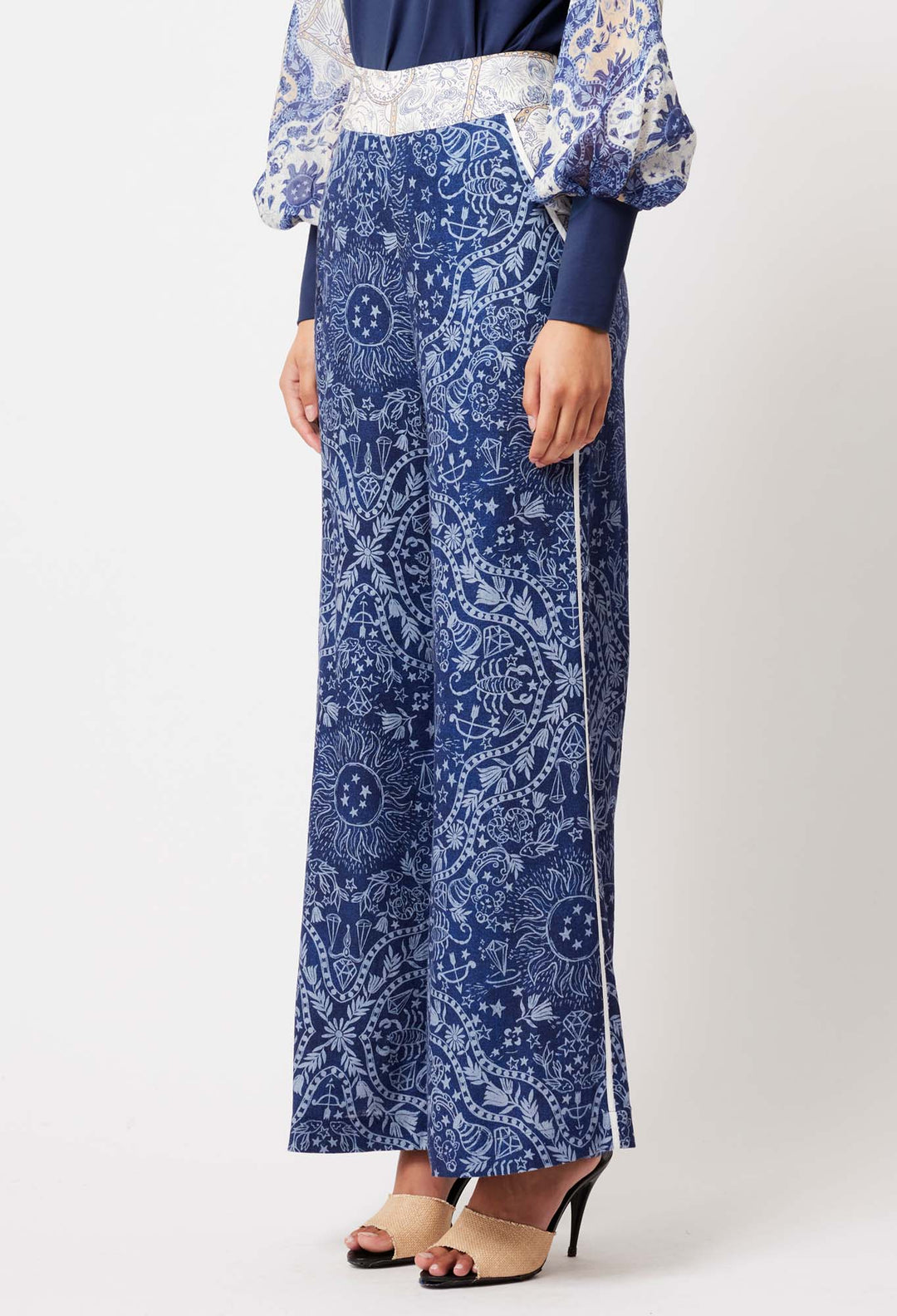 OnceWas Venus Viscose Linen Pant in Zodiac Print